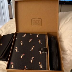 Coach Limited Edition Black Penguin Print Notebook and Pencil Bag Gift Set